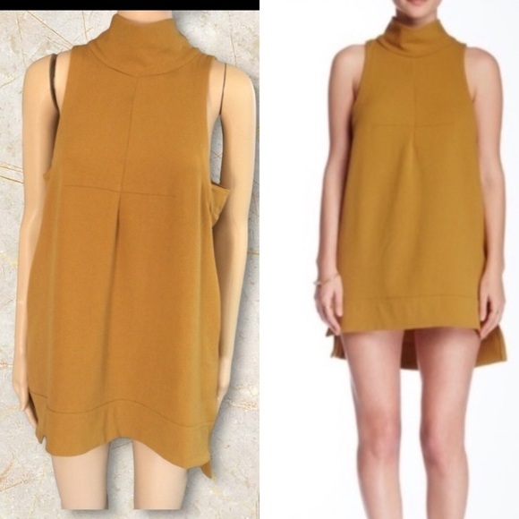 Free People Vintage Goldie Tunic Halter Mustar  Yellow mini Dress - Picture 1 of 8